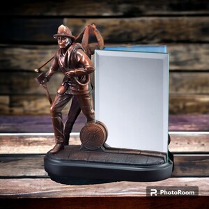 Firefighter Prayer Statue – Fireman Resin Sculpture with Axe & Engraved Glass Panel – Retirement, Graduation, or Memorial Gift