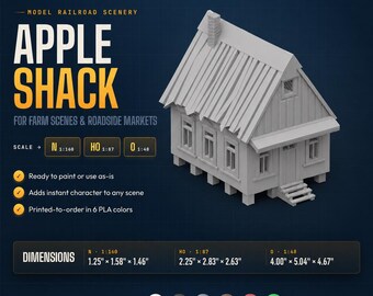 Model Railroad Apple Shack – N HO O Scale 3D Printed Farm Stand
