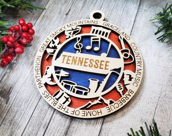 Tennessee Wooden USA State Ornament- (USA, United States, State)