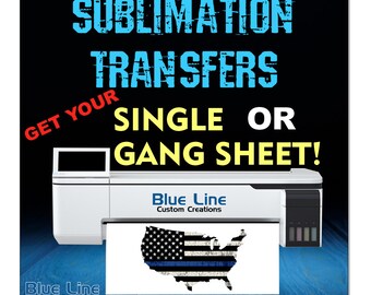 Blue Line USA Flag- Custom Dye Sublimation Heat Transfers - Dye Sub - Heat Press Transfers - Heat Transfer Prints