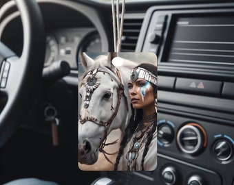 Native American weiblich mit Pferd Lufterfrischer - Auto Lufterfrischer, Fahrzeug Lufterfrischer, Custom Lufterfrischer