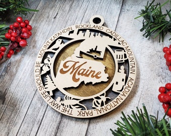 Maine Wooden USA State Ornament- (USA, United States, State)