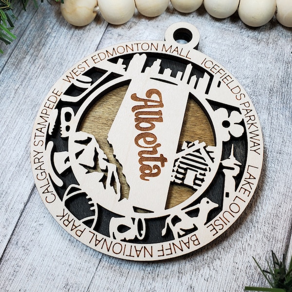 Alberta Canada Provincial Wooden Ornament- (Canada, Canadian, Province, Provincial)