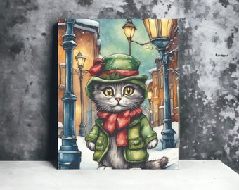 Acrylic Full Color Print- Winter Cat on Street