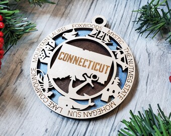 Connecticut Wooden USA State Ornament- (USA, United States, State)