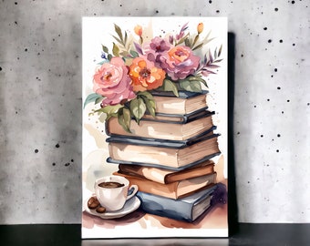 Acrylic Full Color Print- Books, Flowers & Coffee