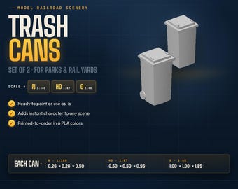 Model Railroad Trash Cans – N HO O Scale 3D Printed Miniature Set of 2