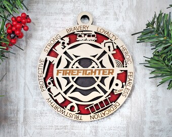 Firefighter Wooden First Responder Ornament- (Police, Fire, EMS, Law Enforcement, FBI, Medical, Firefighter, Cop, Dispatcher)