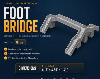 Model Railroad Foot Bridge – N Scale 3D Printed Pedestrian Bridge Version C
