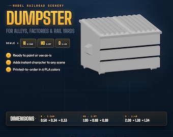 Model Railroad Dumpster – N HO O Scale 3D Printed Industrial Detail