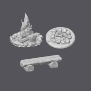 Model Railroad Campfire Set – N Scale 3D Printed Miniature Outdoor Scene