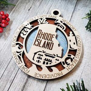 Rhode Island USA State Ornament aus Holz, rustikale Weihnachtsdekoration