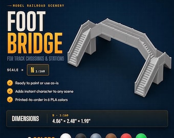 Model Railroad Foot Bridge – N Scale 3D Printed Pedestrian Bridge Version B