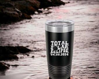 Solar Eclipse 2024 (Design 1)- 20 oz Polar Camel Vacuum Insulated Tumbler w/Clear Lid (moon, eclipse, solar, solar eclipse, full moon)