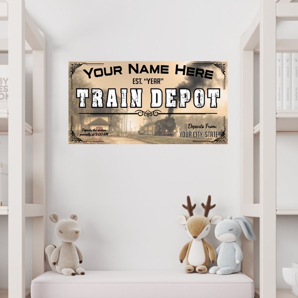 Train Depot Personalized Wooden Sign