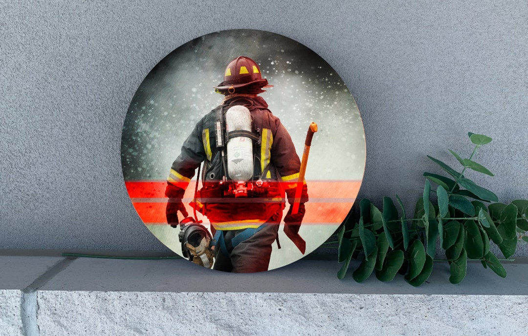 Firefighter With Red Line Wooden Sign- Fireman, Fire Fighter, Fire ...