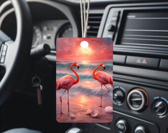 Pink Flamingos on Beach Air Freshener- Car Air Freshener, Vehicle Air Freshener, Custom Air Freshener