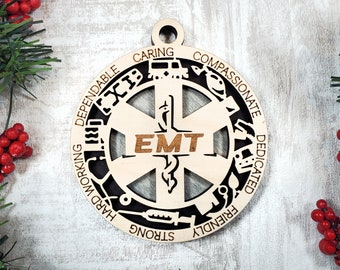 EMT Wooden First Responder Ornament- (Police, Fire, EMS, Law Enforcement, FBI, Medical, Firefighter, Cop, Dispatcher)