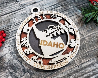 Idaho Wooden USA State Ornament- (USA, United States, State)