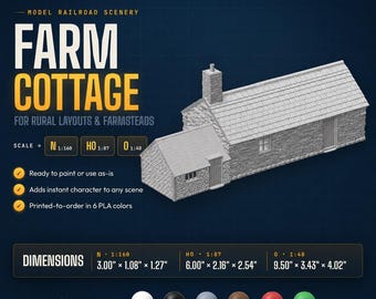 Casa de fazenda em escala HO, N e O — Modelo de ferrovia impresso em 3D em pedra.