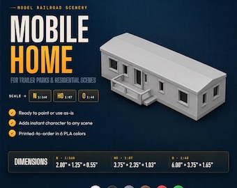 Model Railroad Mobile Home – N HO O Scale 3D Printed Trailer House