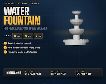 Model Railroad Water Fountain – N HO O Scale 3D Printed Scenic Detail