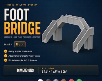 Model Railroad Foot Bridge – N Scale 3D Printed Pedestrian Bridge Version A