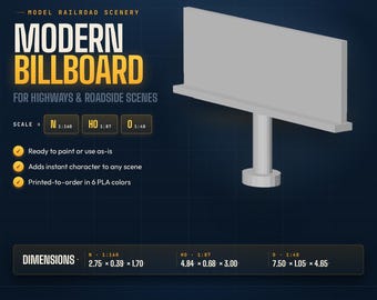 Model Railroad Billboard Sign – N HO O Scale 3D Printed Roadside Billboard