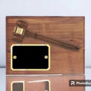Custom Gavel Plaque – Walnut Finish Recognition Award with Engraved Plate