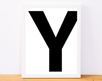 Letter Y, Typography Print, Letter Print, Printable Monogram, Printable Art, Minimal Decor, Black and White Wall Art, Digital Download