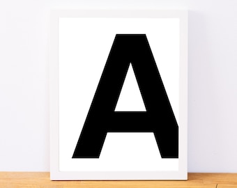 Letter A, Typography Print, Letter Print, Printable Monogram, Printable Art, Minimal Decor, Black and White Wall Art, Digital Download