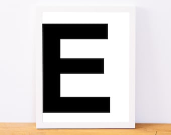 Letter E, Typography Print, Letter Print, Printable Monogram, Printable Art, Minimal Decor, Black and White Wall Art, Digital Download