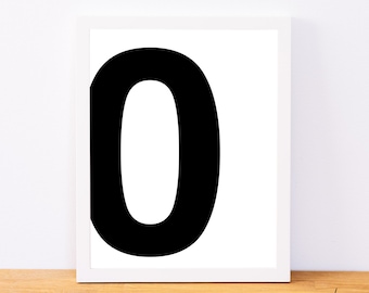 Number 0, Typography Print, Letter Print, Printable Number, Printable Art, Minimal Decor, Black and White Wall Art, Digital Download