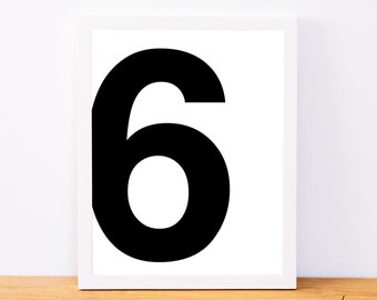 Number 6, Typography Print, Letter Print, Printable Number, Printable Art, Minimal Decor, Black and White Wall Art, Digital Download