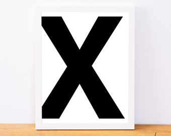 Letter X, Typography Print, Letter Print, Printable Monogram, Printable Art, Minimal Decor, Black and White Wall Art, Digital Download