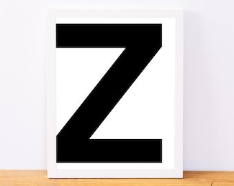 Letter Z, Typography Print, Letter Print, Printable Monogram, Printable Art, Minimal Decor, Black and White Wall Art, Digital Download