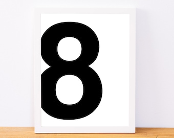 Number 8, Typography Print, Letter Print, Printable Number, Printable Art, Minimal Decor, Black and White Wall Art, Digital Download