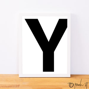 Letter Y, Typography Print, Letter Print, Printable Monogram, Printable Art, Minimal Decor, Black and White Wall Art, Digital Download