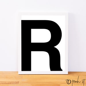 Letter R, Typography Print, Letter Print, Printable Monogram, Printable Art, Minimal Decor, Black and White Wall Art, Digital Download