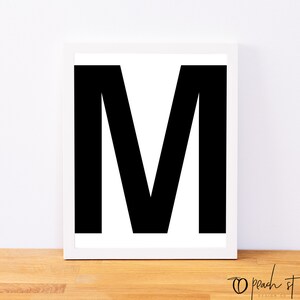 Letter M, Typography Print, Letter Print, Printable Monogram, Printable Art, Minimal Decor, Black and White Wall Art, Digital Download
