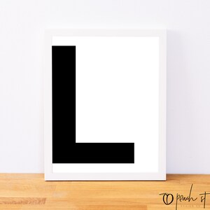 Letra L, impressão de tipografia, impressão de carta, monograma para impressão, arte para impressão, decoração minimalista, arte de parede em preto e branco, download digital