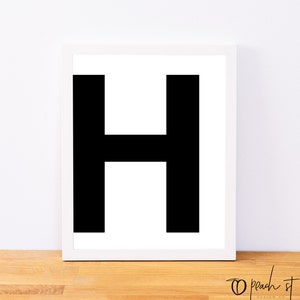 Letter H, Typography Print, Letter Print, Printable Monogram, Printable Art, Minimal Decor, Black and White Wall Art, Digital Download
