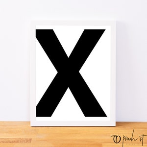 Letter X, Typography Print, Letter Print, Printable Monogram, Printable Art, Minimal Decor, Black and White Wall Art, Digital Download