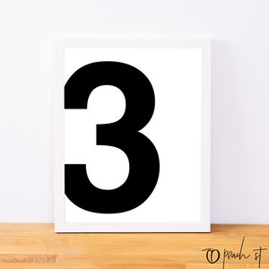 Number 3, Typography Print, Letter Print, Printable Number, Printable Art, Minimal Decor, Black and White Wall Art, Digital Download
