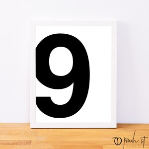 Number 9, Typography Print, Letter Print, Printable Number, Printable Art, Minimal Decor, Black and White Wall Art, Digital Download image 1