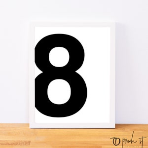 Number 8, Typography Print, Letter Print, Printable Number, Printable Art, Minimal Decor, Black and White Wall Art, Digital Download