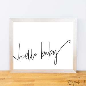 Hello Baby, Nursery Decor, Typography Print, Lettering, Printable Quote, Black and White Wall Art, Digital Download