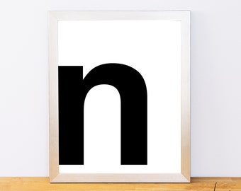 Lowercase Letter N, Typography Print, Printable Monogram, Printable Art, Minimal Decor, Black and White Wall Art, Digital Download