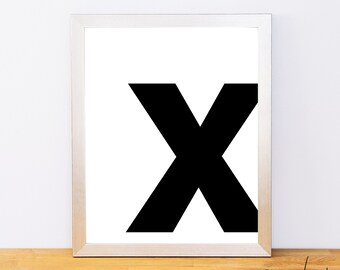 Lowercase Letter X, Typography Print, Printable Monogram, Printable Art, Minimal Decor, Black and White Wall Art, Digital Download