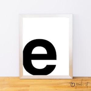 Lowercase Letter E, Typography Print, Printable Monogram, Printable Art, Minimal Decor, Black and White Wall Art, Digital Download